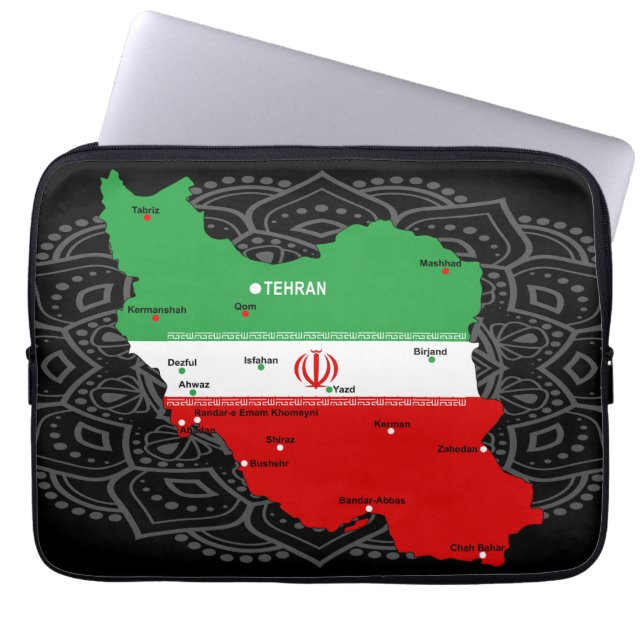 Capa Para Notebook Mapa do Irã com Bandeira e Emblema (Frente)
