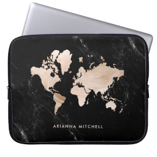Capa Para Notebook Mapa do Mundo Dourado e Claro para o Marble Negro
