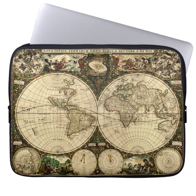 Capa Para Notebook Mapa Mundial Antiquado da Vintage (Frente)