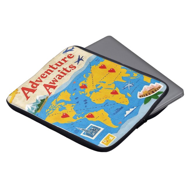 Capa Para Notebook Mapa mundial dotado de pinos cardíacos e marcos (Frente Topo)