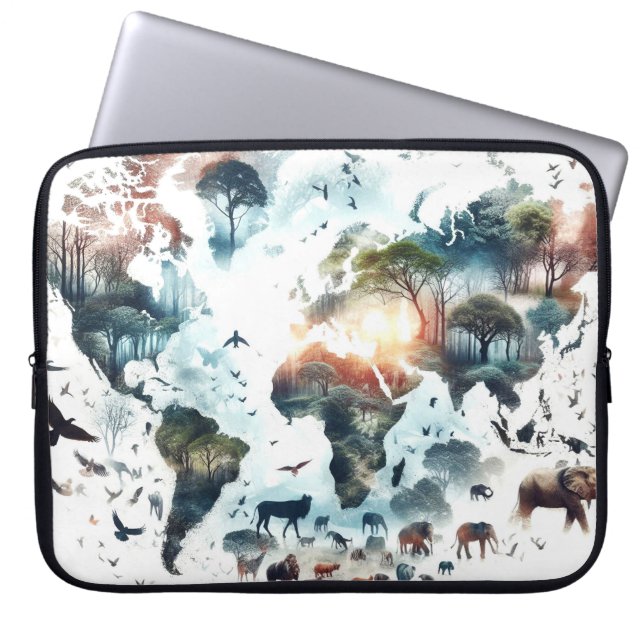 Capa Para Notebook Mapa Mundial e Capas de Laptop de Animais (Frente)