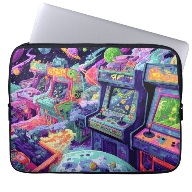 Capa Para Notebook Máquinas de Arcade Retrô no Espaço (Frente)