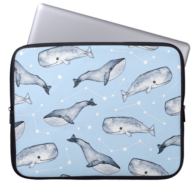 Capa Para Notebook Maravilhas de Baleia: Céu Estrelado de Aquarela (Frente)