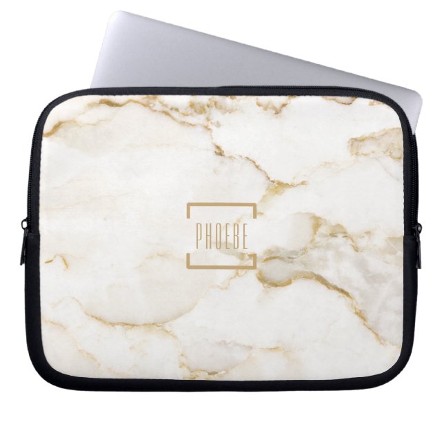 Capa Para Notebook Marble de Efeito Dourado do Nome Personalizado Mod (Frente)