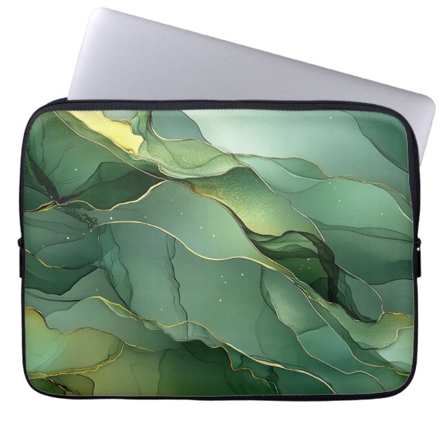 Capa Para Notebook Marble Dourado Verde (Frente)