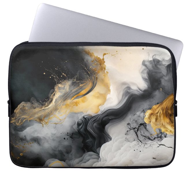 Capa Para Notebook Marble Preto e Dourado de Aquarela (Frente)