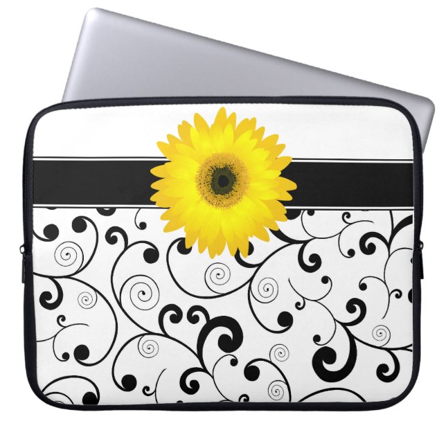 Capa Para Notebook Margarida amarela do Gerbera no rolo preto & (Frente)