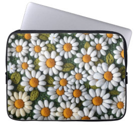 Capa Para Notebook Margaridas Brancas Crochê Flores Silvestres da Pri