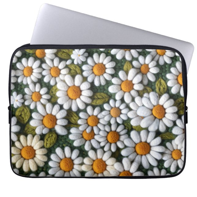 Capa Para Notebook Margaridas Brancas Crochê Flores Silvestres da Pri (Frente)