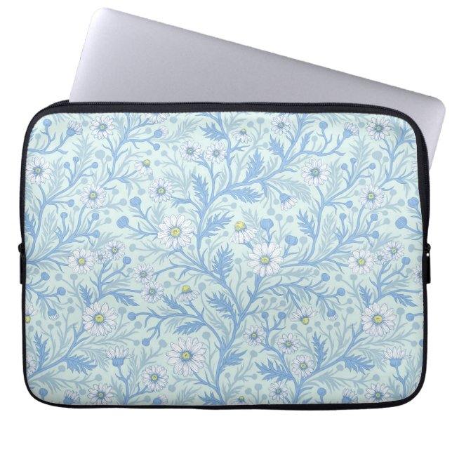 Capa Para Notebook Margaridas em branco e azul em vidro marinho (Frente)