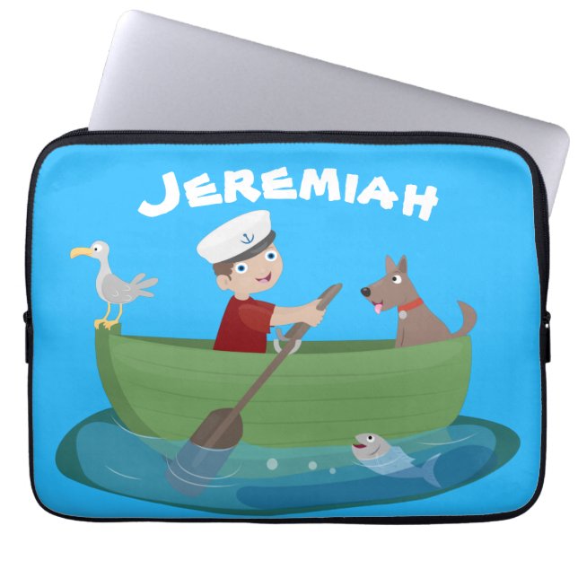 Capa Para Notebook Marinheiro e cartoon de barco a remos de cãozinho (Frente)