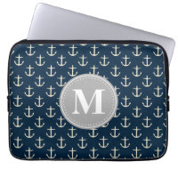 Marinho Azul Creme Anchor Cinza Padrão Monograma