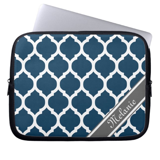 Capa Para Notebook Marinho Azul e Cinza Nome Personalizado da Trava (Frente)