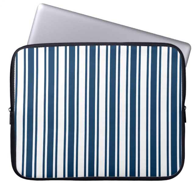 Capa Para Notebook Marinho azul e faixas brancas de doces (Frente)