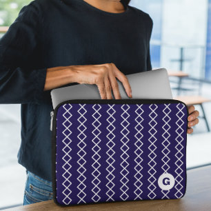 Capa Para Notebook Marinho Azul Monograma Bolsa de laptop Geométrica