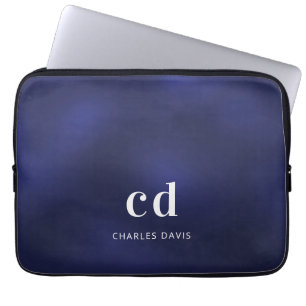 Capa Para Notebook Marinho azul monograma branco nome initail