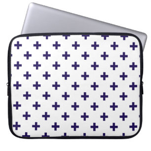 Capa Para Notebook Marinho azul polka cruza em branco