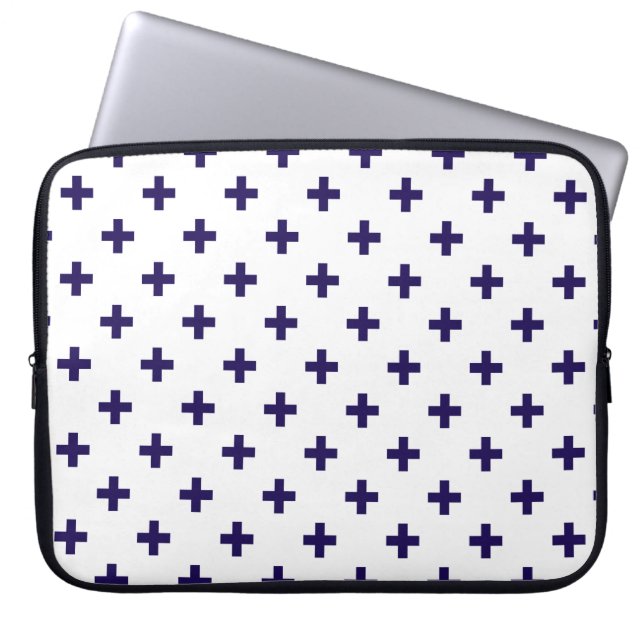 Capa Para Notebook Marinho azul polka cruza em branco (Frente)