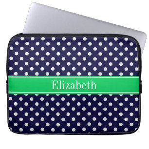 Capa Para Notebook Marinho Azul Wt Bolinhas Esmerald Verde Nome Monog