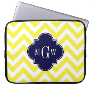 Capa Para Notebook Marinho De Chevron Amarelo Quatrefoil 3 Monograma