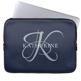 Capa Para Notebook Marinho de Script Monograma Elegante Moderno Azul