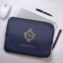 Marinho do Monograma Blue Faux Dourado Crest Inici