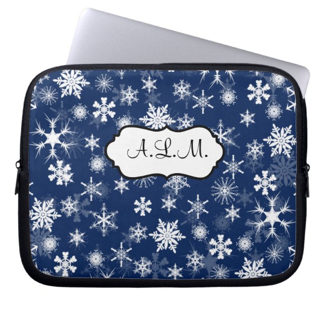 Capa Para Notebook Marinho e Bolsa de laptop Branca de Flocos de Neve (Frente)