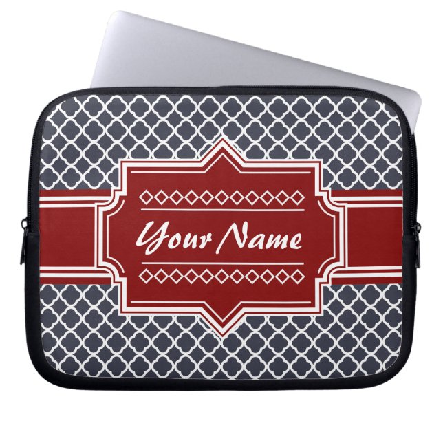 Capa Para Notebook Marinho e Quatrefoil Vermelho Personalizados (Frente)