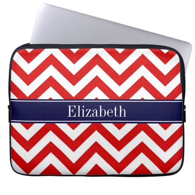 Capa Para Notebook Marinho LG Branco Vermelho Cevron  Azul Nome Monog (Frente)