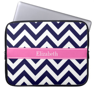Capa Para Notebook Marinho Lg Chevron HotPink2 Quatrefoil Nome Monogr
