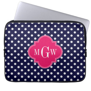 Capa Para Notebook Marinho Quatrefoil De Framboesa De Bolinhas 3 Mono