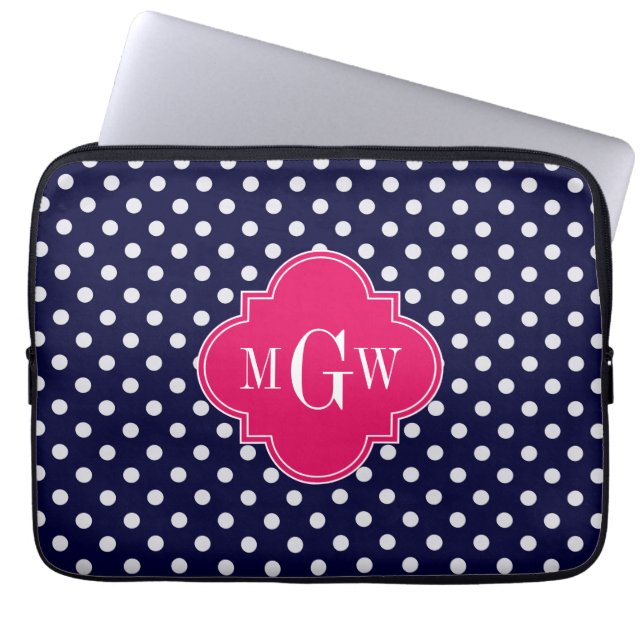 Capa Para Notebook Marinho Quatrefoil De Framboesa De Bolinhas 3 Mono (Frente)