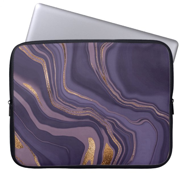 Capa Para Notebook mármore abstrato violeta com ouro (Frente)