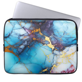 Capa Para Notebook Mármore Azul Azure e Ámética com Veias Douradas
