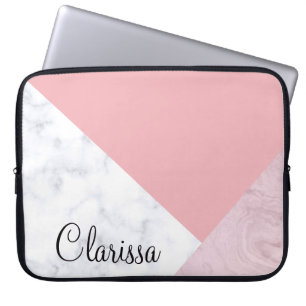 Capa Para Notebook Mármore branco do rosa pastel do pintinho elegant