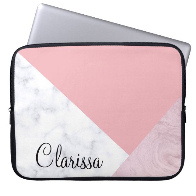 Capa Para Notebook Mármore branco do rosa pastel do pintinho elegante (Frente)
