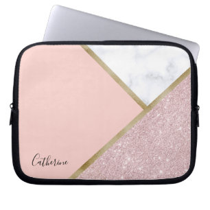 Capa Para Notebook Mármore cor-de-rosa geométrico elegante do branc