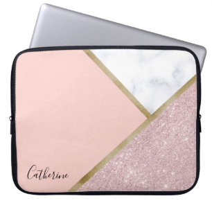 Capa Para Notebook Mármore cor-de-rosa geométrico elegante do branc