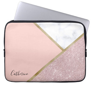 Capa Para Notebook Mármore cor-de-rosa geométrico elegante do branc