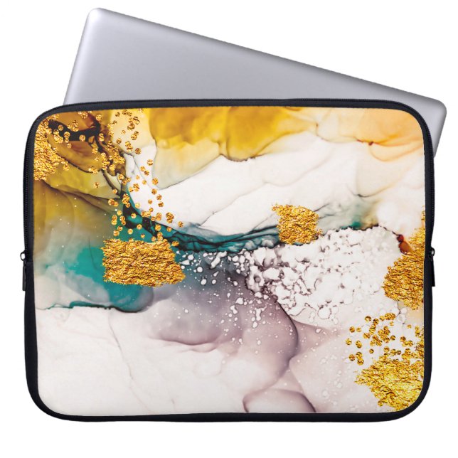 Capa Para Notebook Mármore de luxo com ouro brilhante (Frente)