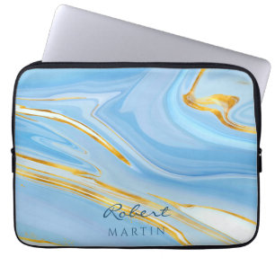 Capa Para Notebook Mármore Dourado do Céu Azul Personalizável