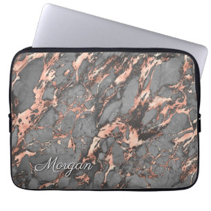 Capa Para Notebook Mármore Dourado Rosa Cinza, Nome ou Monograma