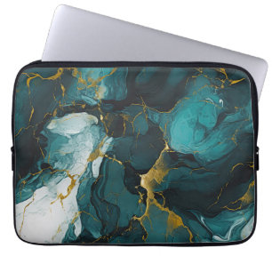 Capa Para Notebook Mármore Esmeralda com Veias Douradas