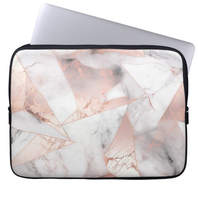 Capa Para Notebook Mármore Geométrico Dourado Rosa Tendência (Frente)