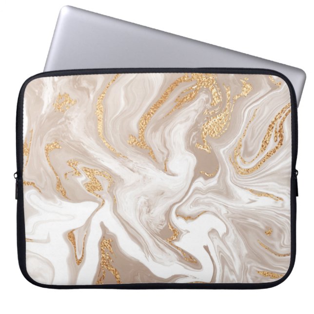 Capa Para Notebook Mármore líquido bege com ouro brilhante (Frente)