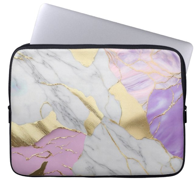 Capa Para Notebook Mármore Luxuoso Lavanda & Dourado (Frente)