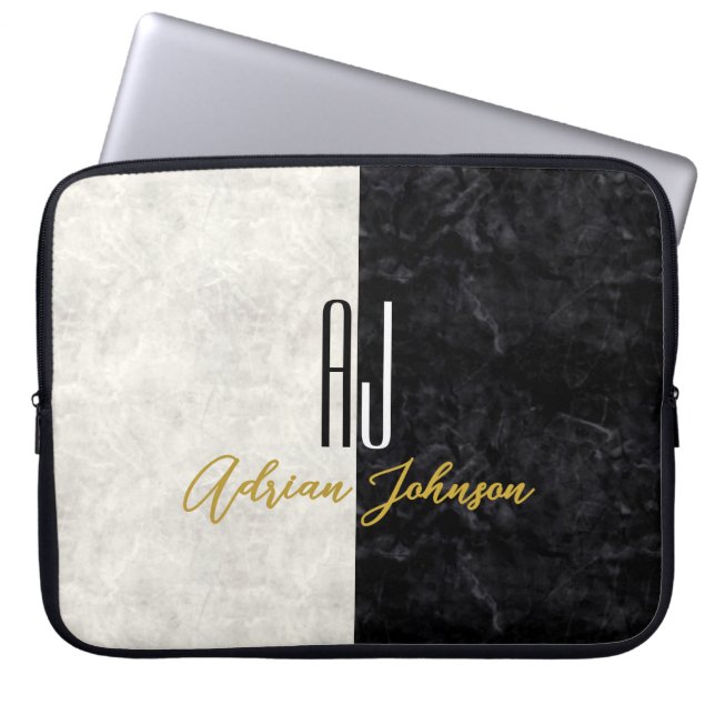 Capa Para Notebook Mármore Monograma Black Gold (Frente)