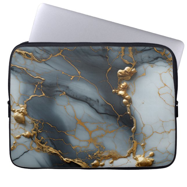 Capa Para Notebook Mármore Onyx Fumê com Veias Douradas (Frente)