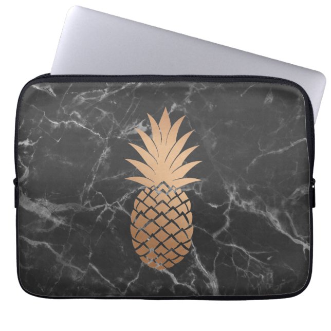 Capa Para Notebook Mármore preto e a bolsa de laptop Dourado (Frente)