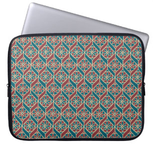 Capa Para Notebook Maroon, Padrão Étnico Teal, Flores, Cevrons